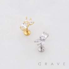 LEAF DROP MARQUISE FAN CZ THREADLESS (PUSH IN) 316L SURGICAL STEEL LABRET SET